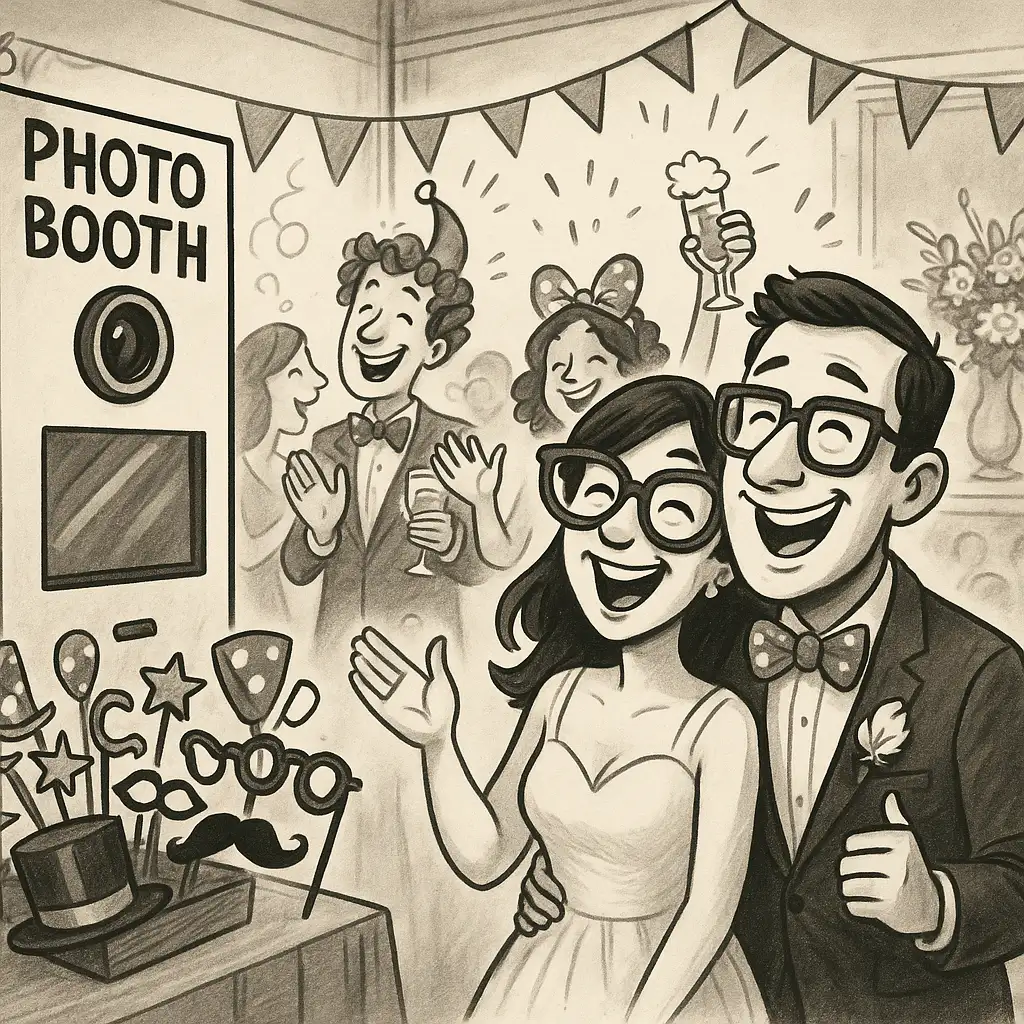 Pärchen lacht vor Fotobox