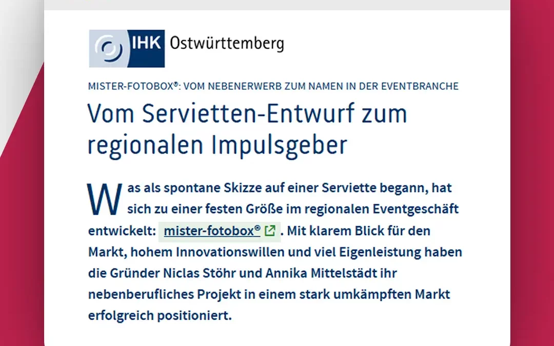 Manchmal beginnt eine gute Geschichte mit einer Serviette. Und manchmal wird daraus ein Unternehmen, das Menschen zusammenbringt, Erinnerungen einfängt und jetzt sogar von der IHK ausgezeichnet wird.